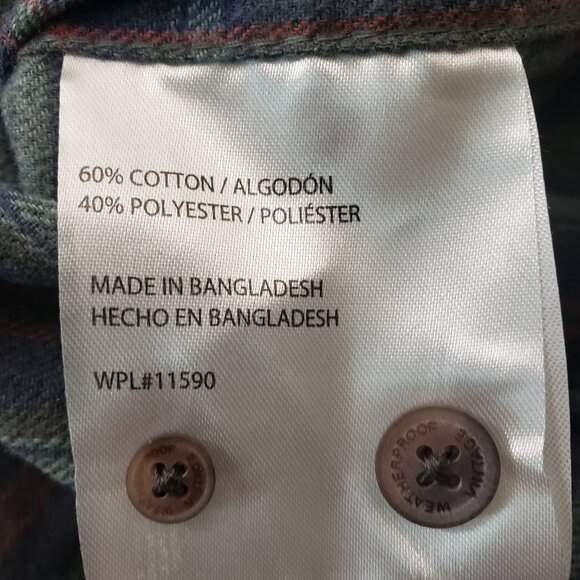 NWT Weatherproof Mens M Flannel Tea Leaf Green Plaid Button Up - Picture 7 of 10